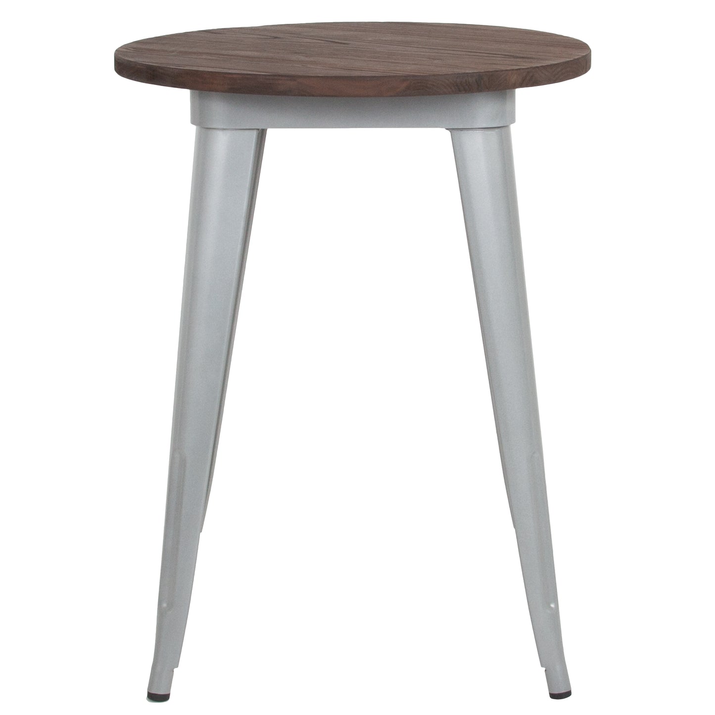 Webb 24" Round Silver Metal Indoor Table with Walnut Rustic Wood Top Silver