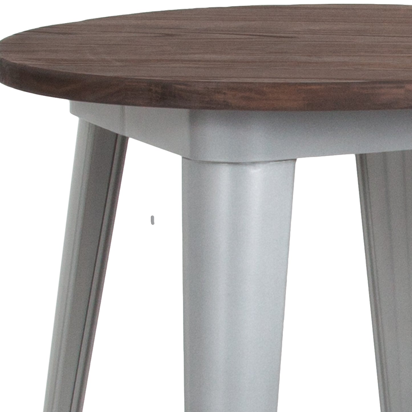 Webb 24" Round Silver Metal Indoor Table with Walnut Rustic Wood Top Silver