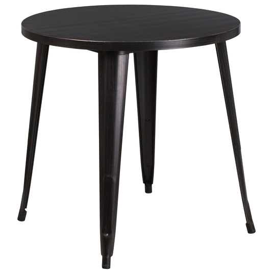 Jeffrey Commercial Grade 30" Round Black-Antique Gold Metal Indoor-Outdoor Table Black-Antique Gold
