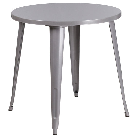 Jeffrey Commercial Grade 30" Round Silver Metal Indoor-Outdoor Table Silver