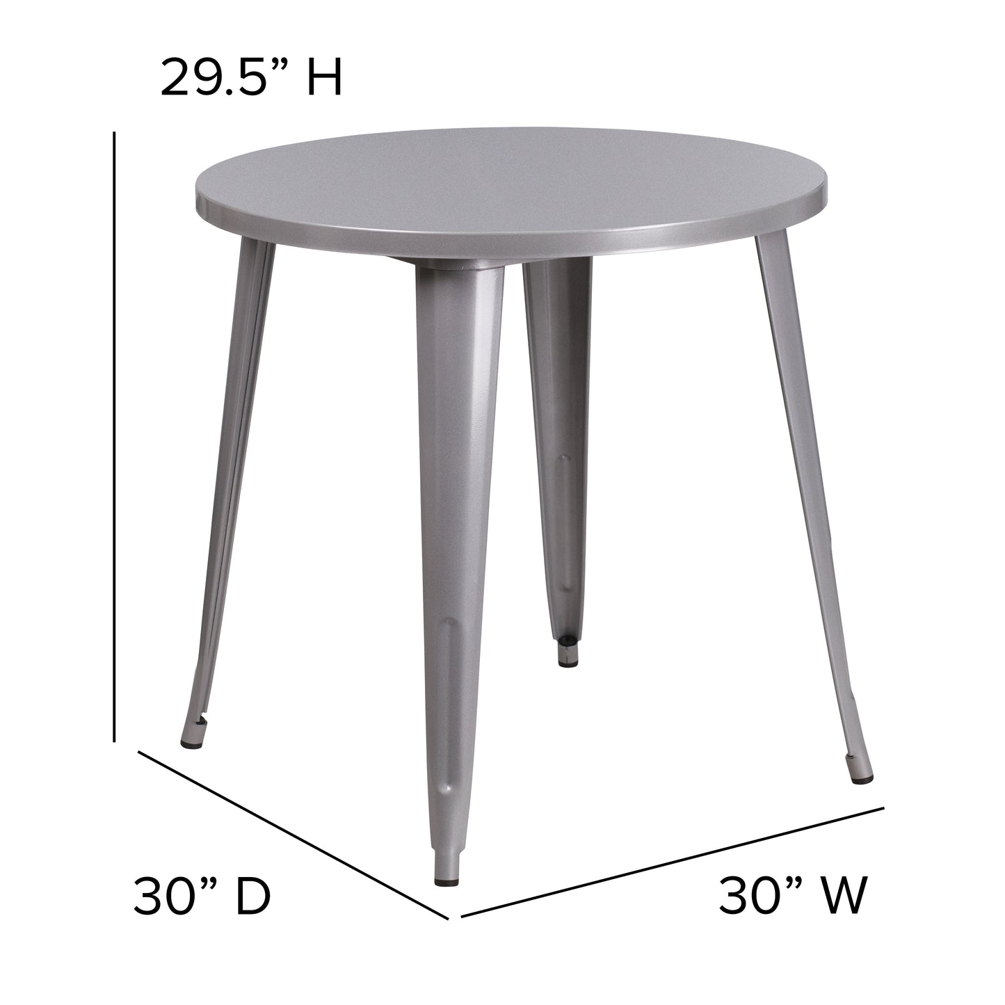 Jeffrey Commercial Grade 30" Round Silver Metal Indoor-Outdoor Table Silver
