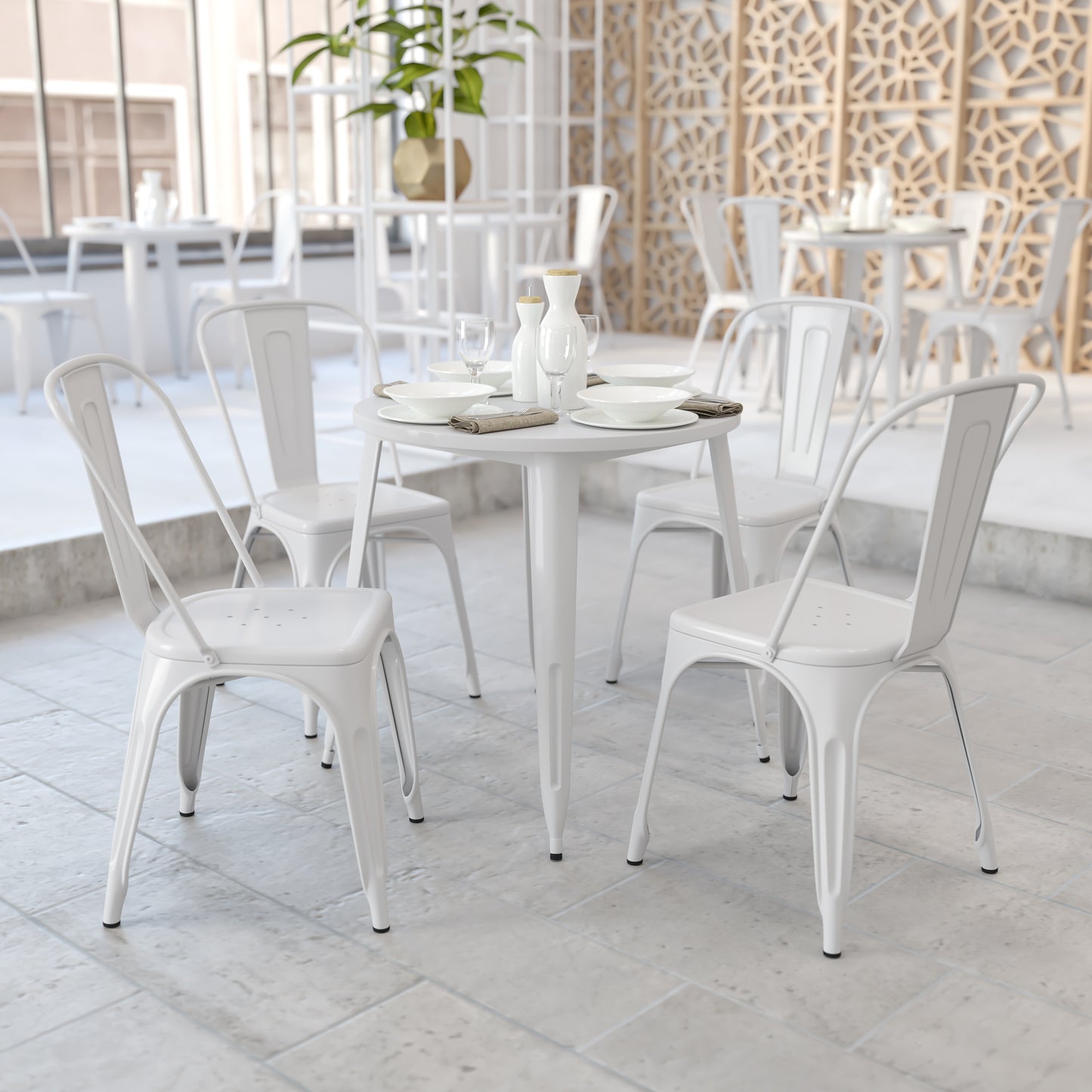Jeffrey Commercial Grade 30" Round White Metal Indoor-Outdoor Table White