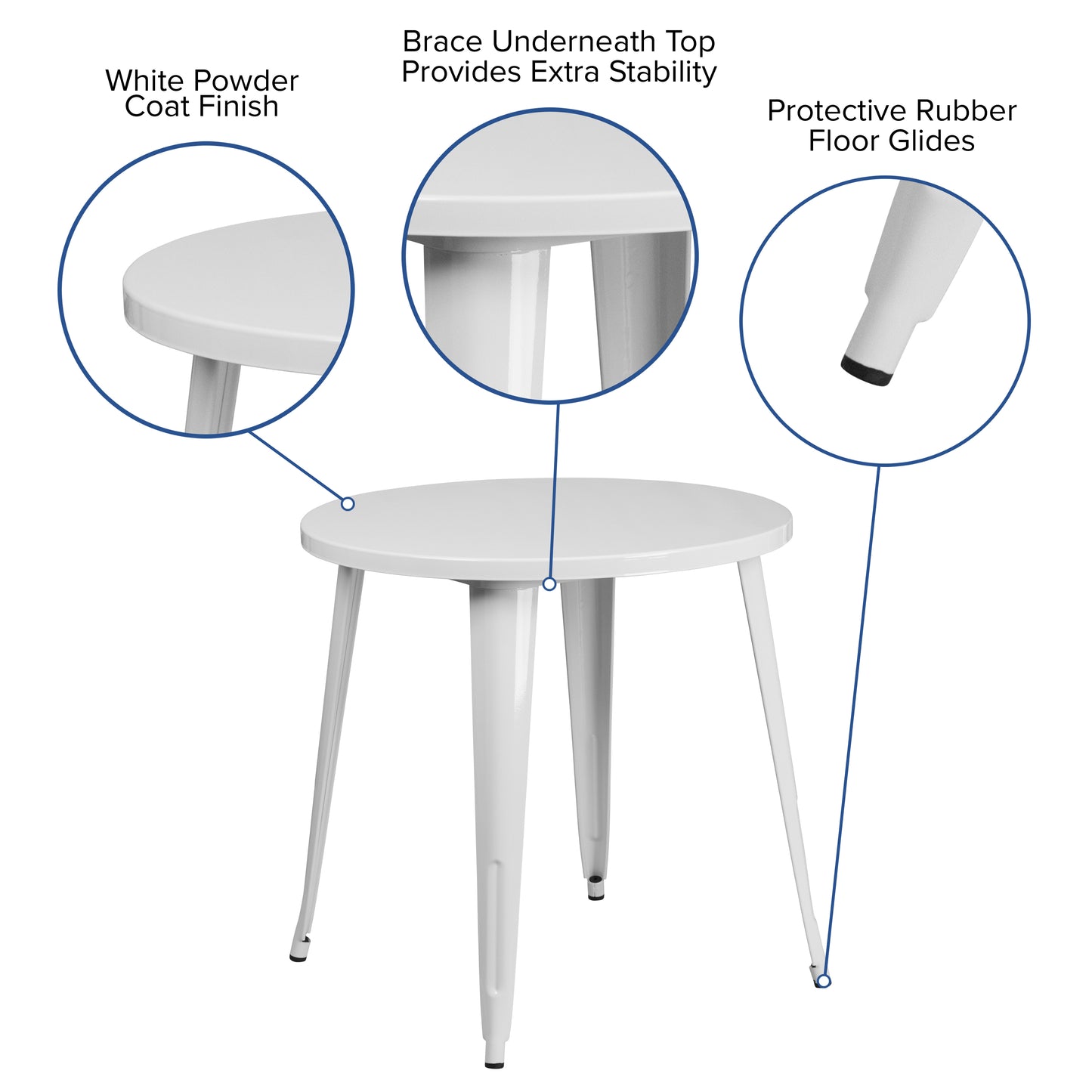 Jeffrey Commercial Grade 30" Round White Metal Indoor-Outdoor Table White