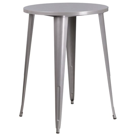 Philip Commercial Grade 30" Round Silver Metal Indoor-Outdoor Bar Height Table Silver