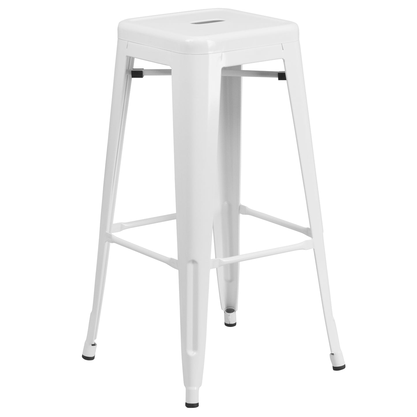 Boyd Commercial Grade 30" Round White Metal Indoor-Outdoor Bar Table Set with 2 Square Seat Backless Stools White