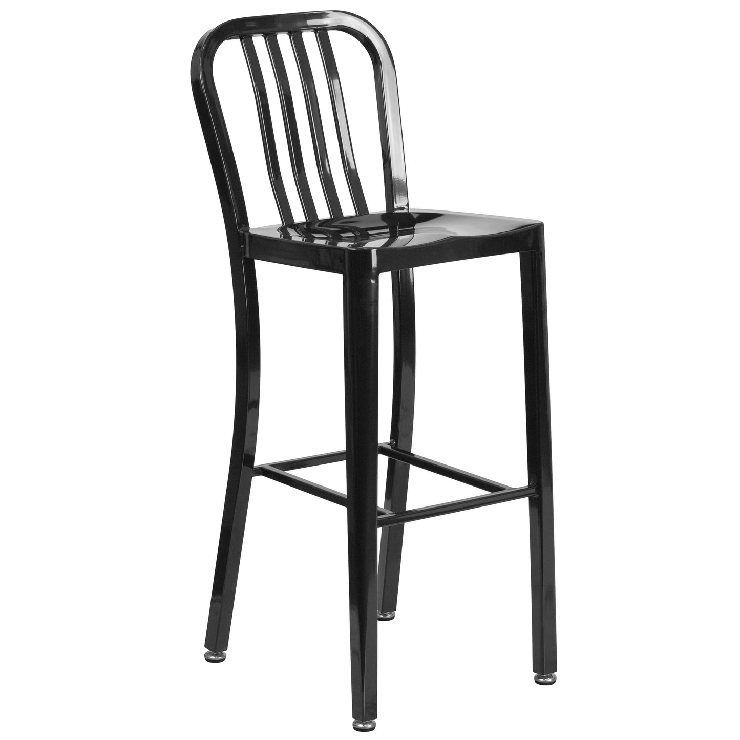 Brad Commercial Grade 30" Round Black Metal Indoor-Outdoor Bar Table Set with 2 Vertical Slat Back Stools Black