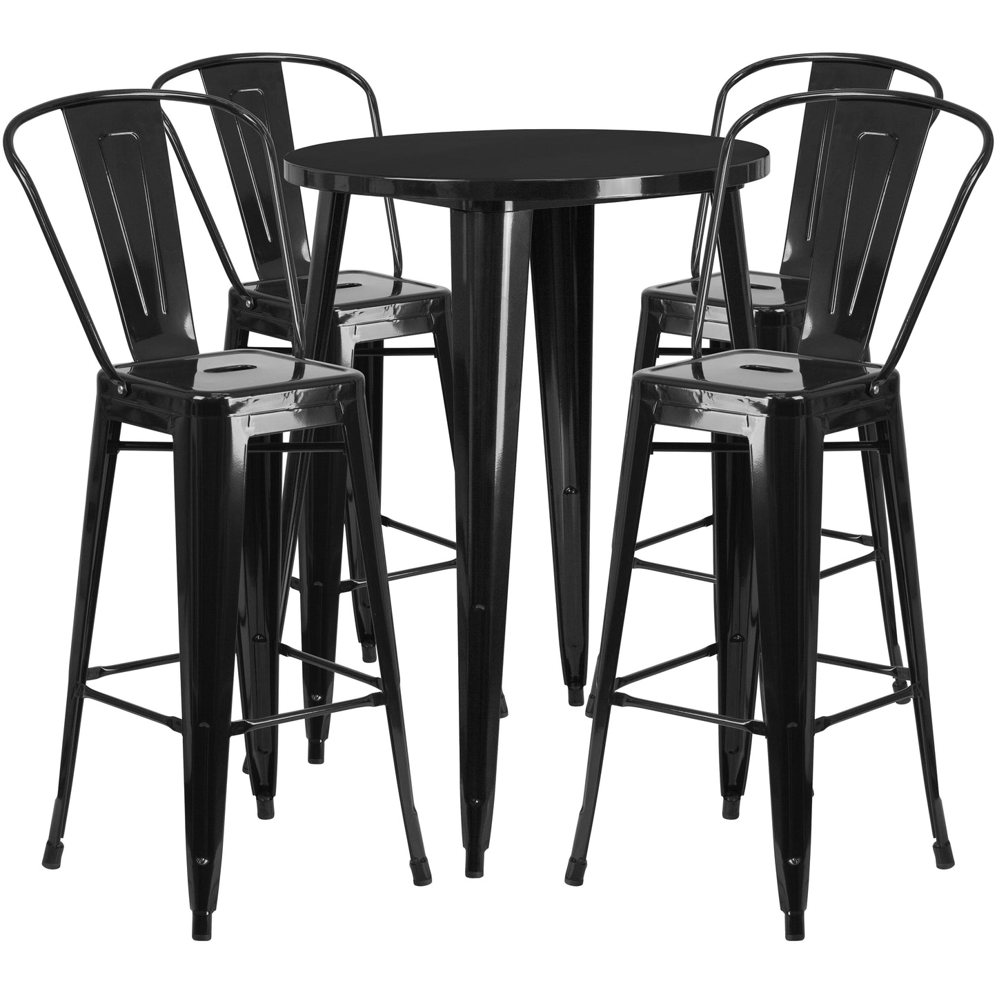 Callum Commercial Grade 30" Round Black Metal Indoor-Outdoor Bar Table Set with 4 Cafe Stools Black