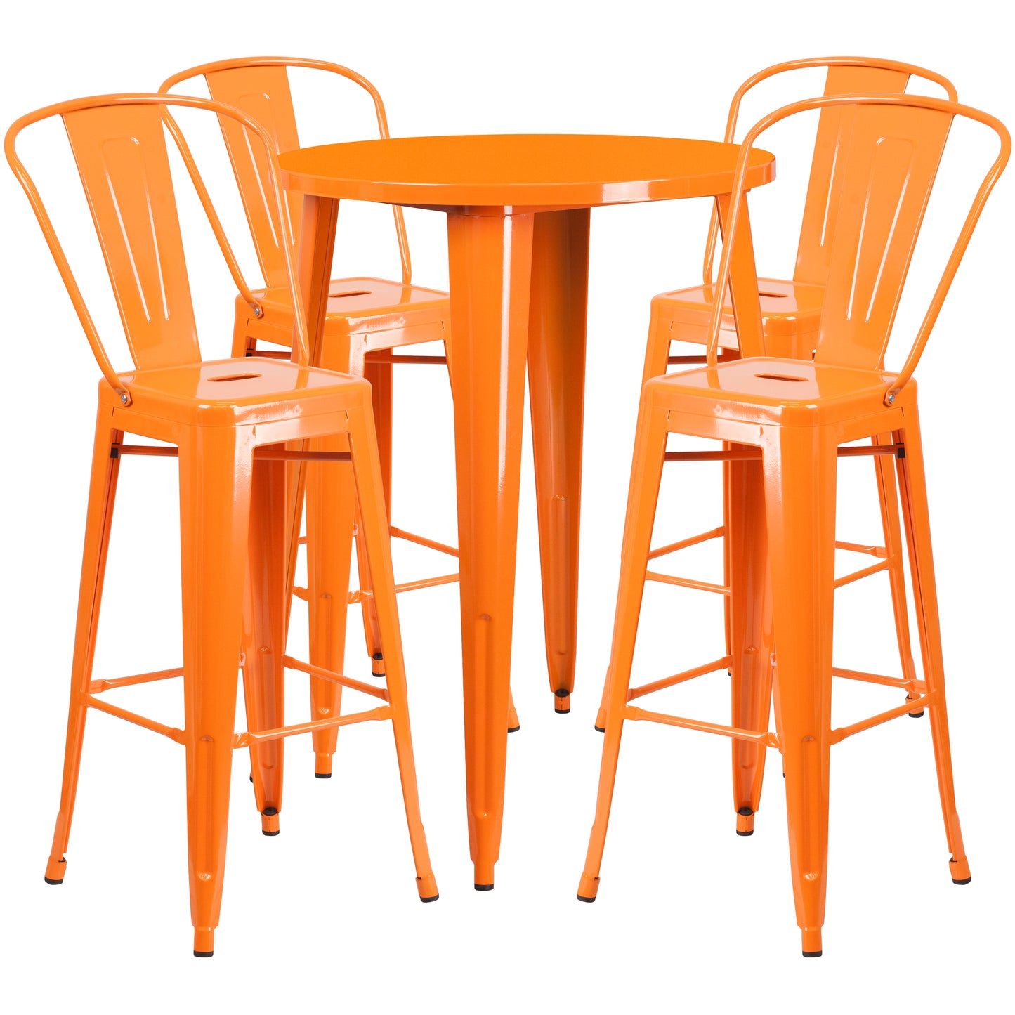 Callum Commercial Grade 30" Round Orange Metal Indoor-Outdoor Bar Table Set with 4 Cafe Stools Orange CH-51090BH-4-30CAFE-OR-GG