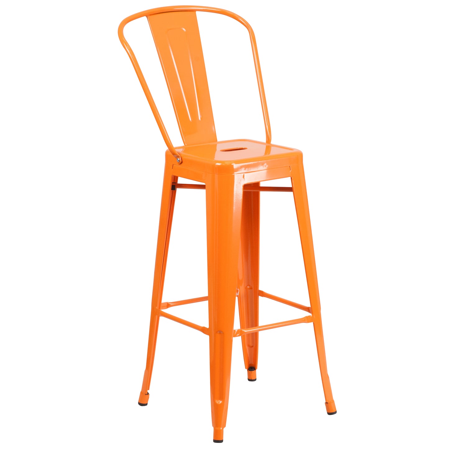 Callum Commercial Grade 30" Round Orange Metal Indoor-Outdoor Bar Table Set with 4 Cafe Stools Orange CH-51090BH-4-30CAFE-OR-GG