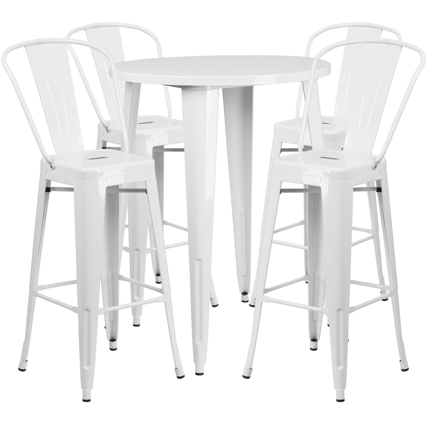 Callum Commercial Grade 30" Round White Metal Indoor-Outdoor Bar Table Set with 4 Cafe Stools White