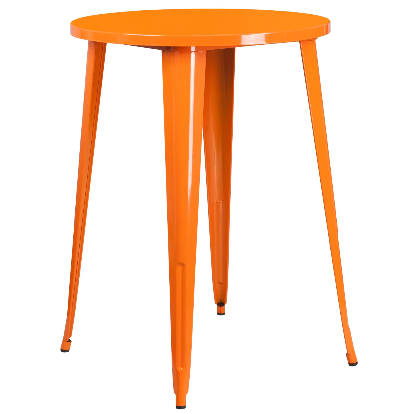 Coby Commercial Grade 30" Round Orange Metal Indoor-Outdoor Bar Table Set with 4 Square Seat Backless Stools Orange CH-51090BH-4-30SQST-OR-GG