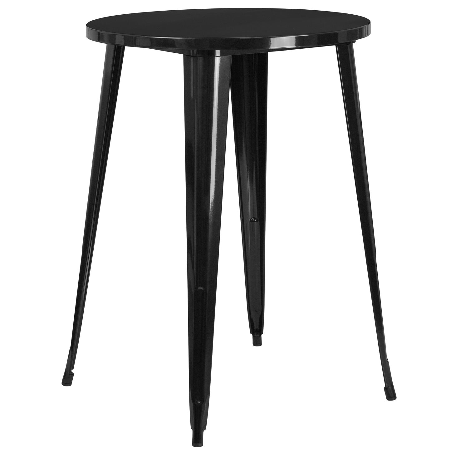 Tristan Commercial Grade 30" Round Black Metal Indoor-Outdoor Bar Table Set with 4 Vertical Slat Back Stools Black
