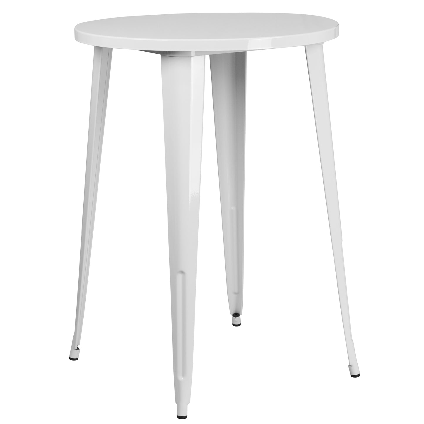 Tristan Commercial Grade 30" Round White Metal Indoor-Outdoor Bar Table Set with 4 Vertical Slat Back Stools White