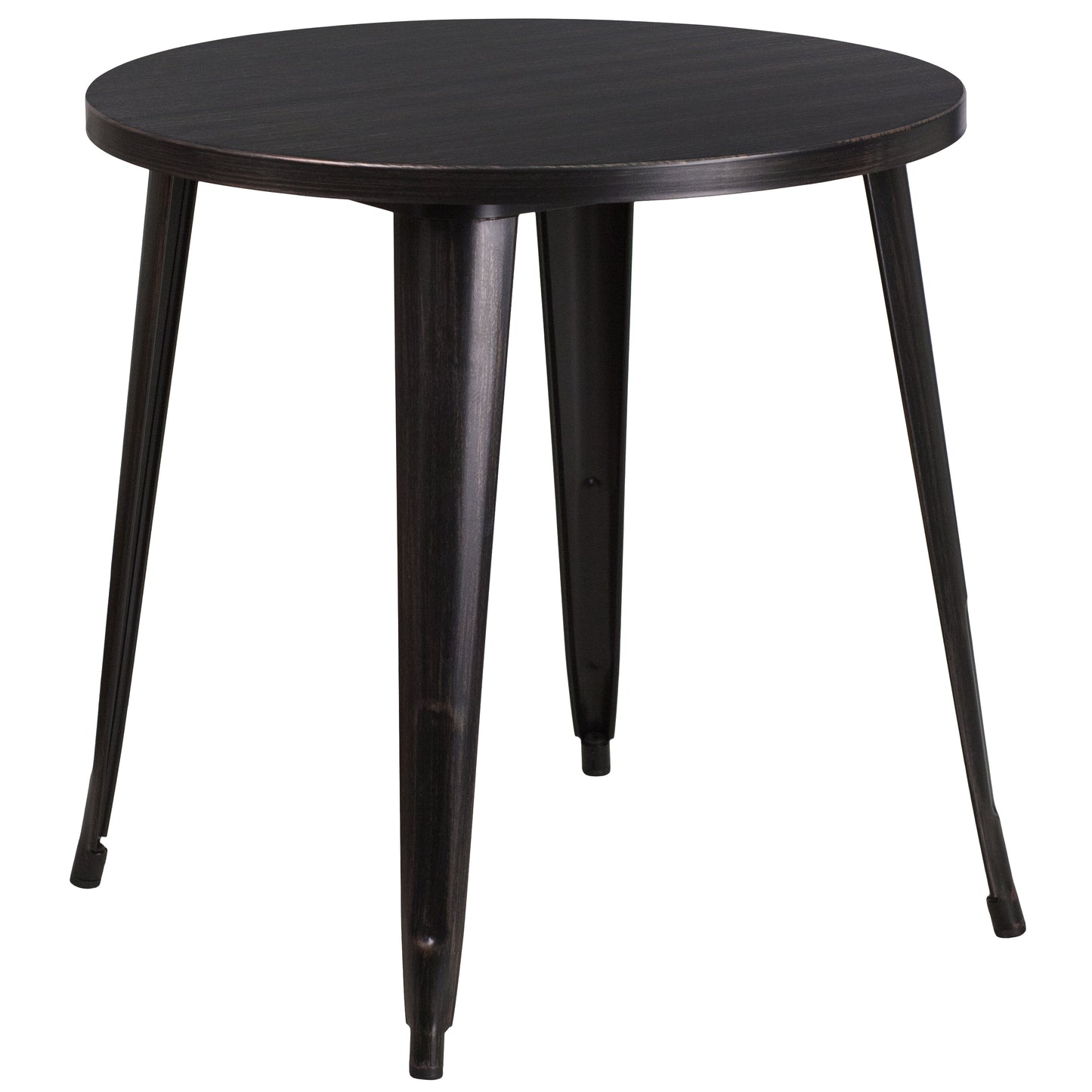 Conrad  Commercial Grade 30" Round Black-Antique Gold Metal Indoor-Outdoor Table Set with 2 Arm Chairs Black-Antique Gold CH-51090TH-2-18ARM-BQ-GG