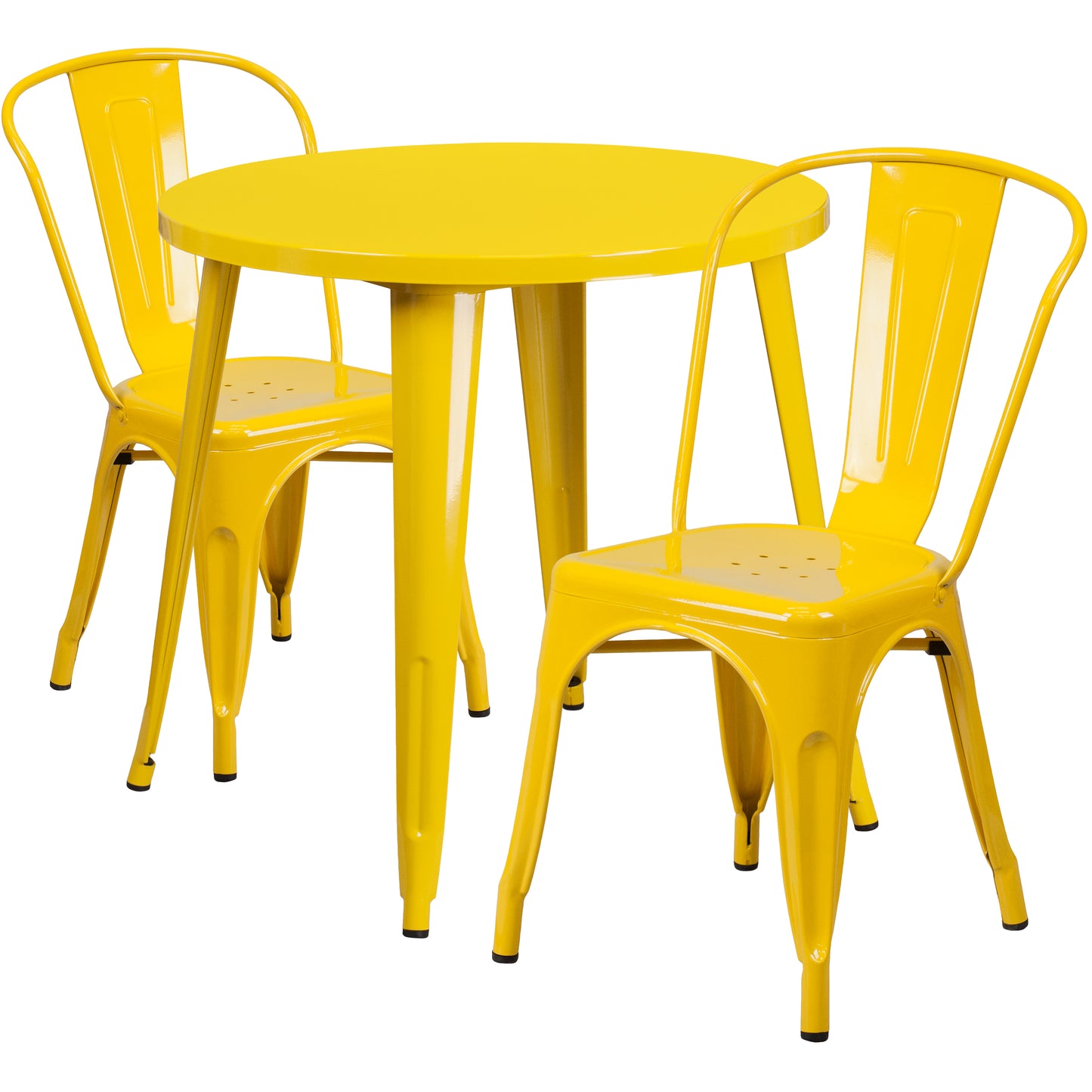 Baker Commercial Grade 30" Round Yellow Metal Indoor-Outdoor Table Set with 2 Cafe Chairs Yellow CH-51090TH-2-18CAFE-YL-GG
