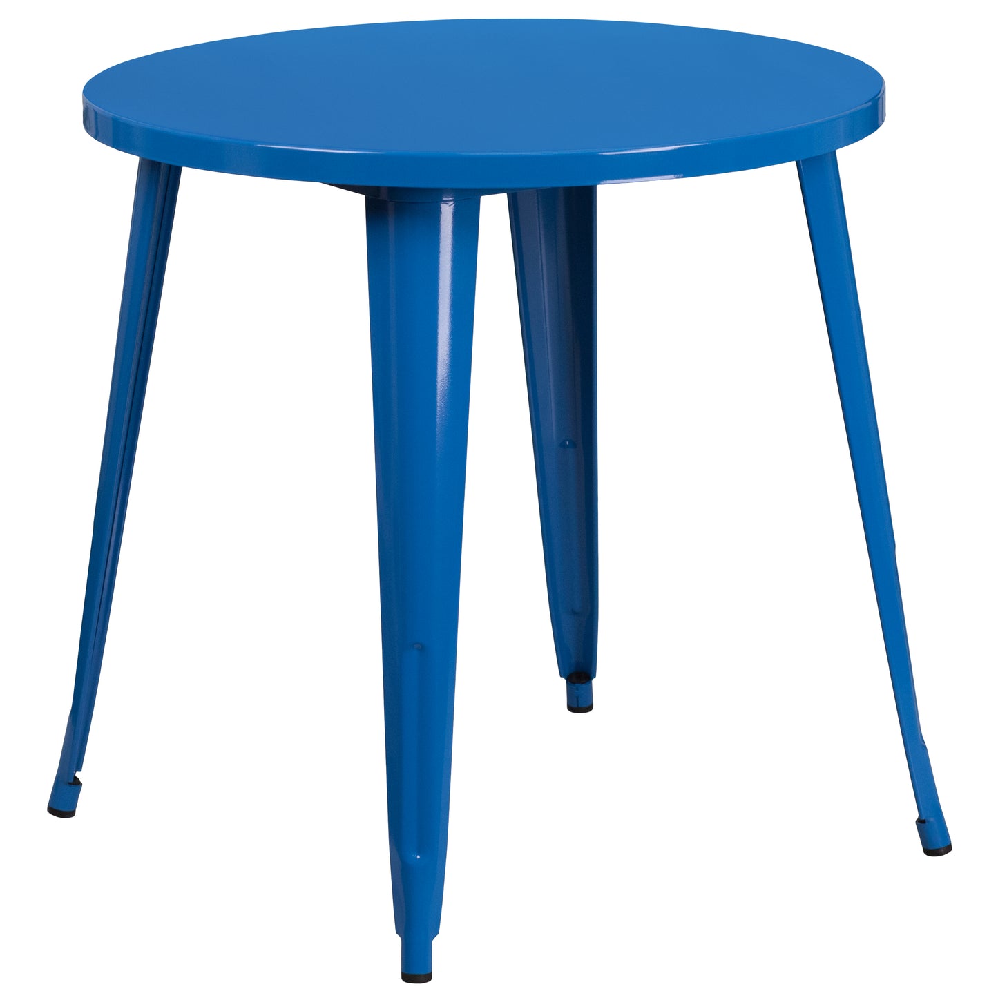 Craig Commercial Grade 30" Round Blue Metal Indoor-Outdoor Table Set with 2 Vertical Slat Back Chairs Blue