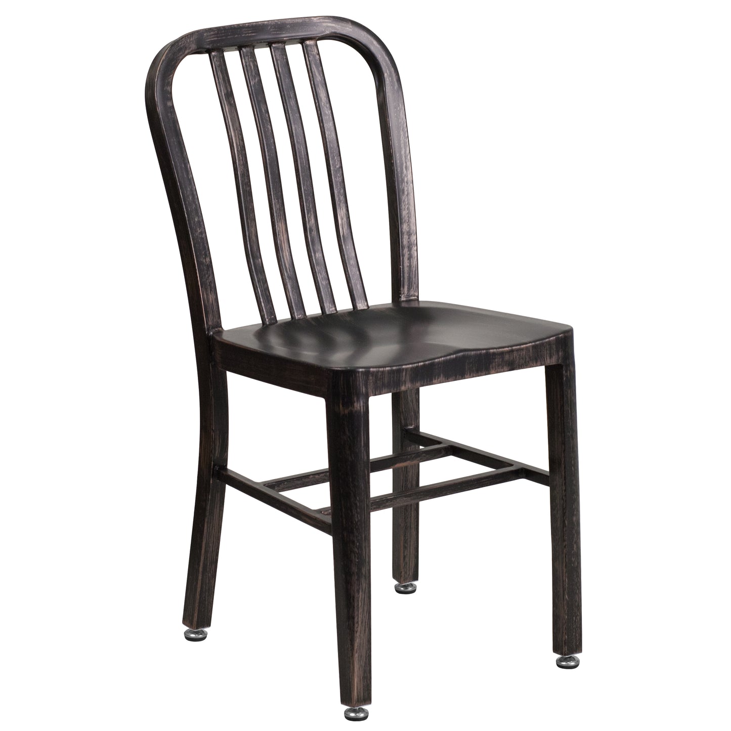 Craig Commercial Grade 30" Round Black-Antique Gold Metal Indoor-Outdoor Table Set with 2 Vertical Slat Back Chairs Black-Antique Gold