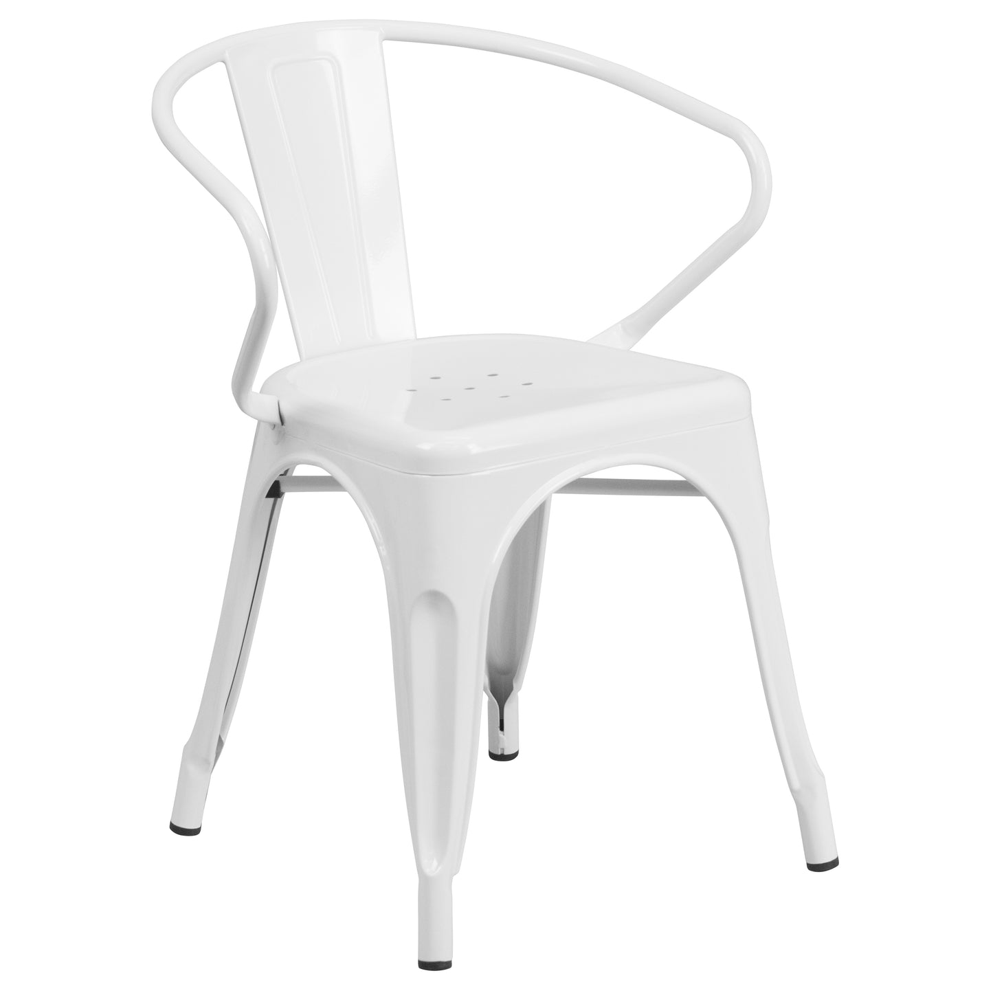Cory Commercial Grade 30" Round White Metal Indoor-Outdoor Table Set with 4 Arm Chairs White CH-51090TH-4-18ARM-WH-GG