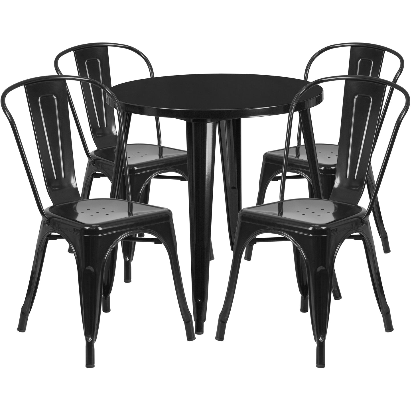 Dalton Commercial Grade 30" Round Black Metal Indoor-Outdoor Table Set with 4 Cafe Chairs Black