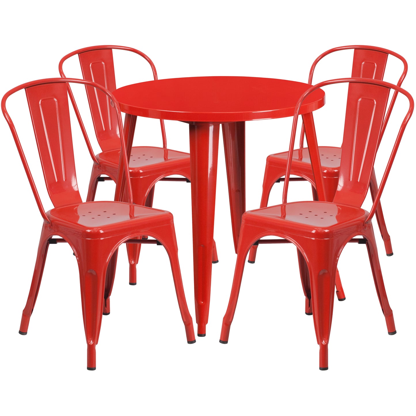 Dalton Commercial Grade 30" Round Red Metal Indoor-Outdoor Table Set with 4 Cafe Chairs Red CH-51090TH-4-18CAFE-RED-GG
