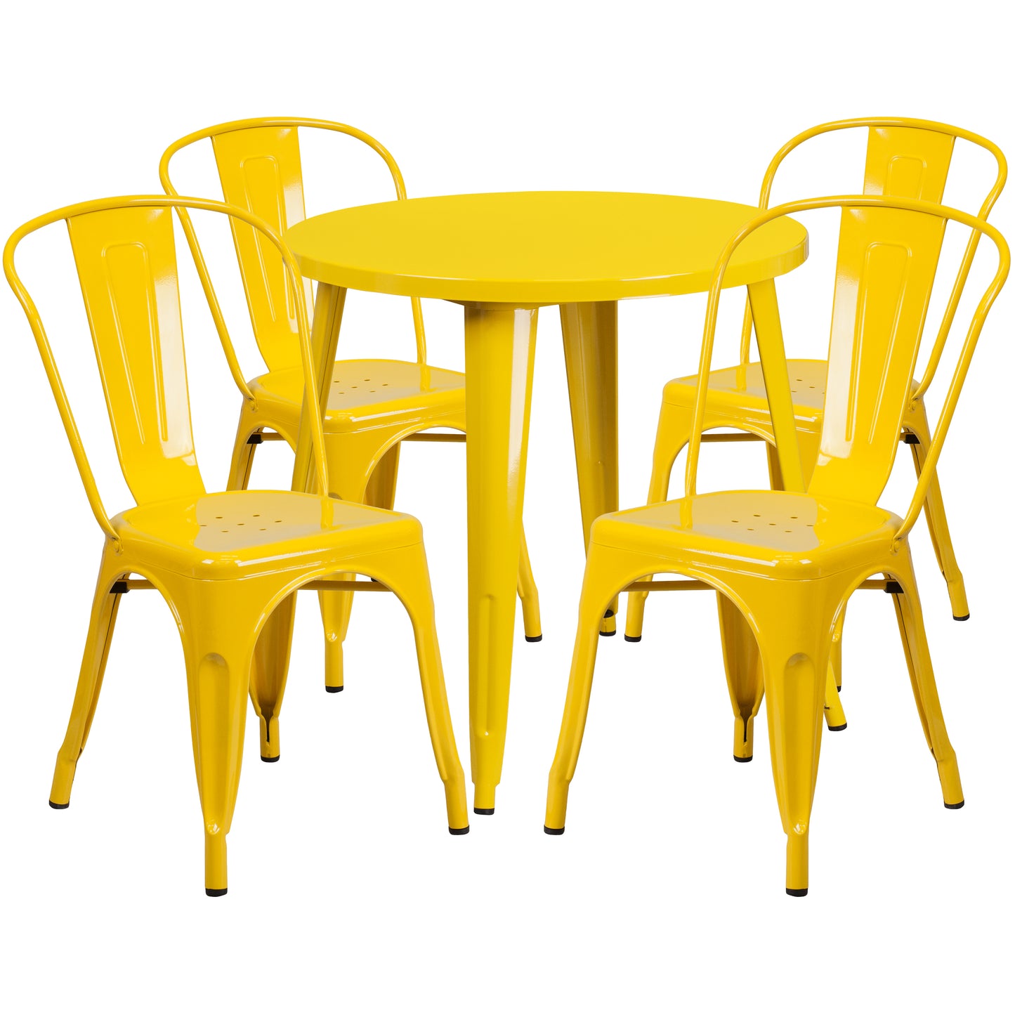 Dalton Commercial Grade 30" Round Yellow Metal Indoor-Outdoor Table Set with 4 Cafe Chairs Yellow CH-51090TH-4-18CAFE-YL-GG