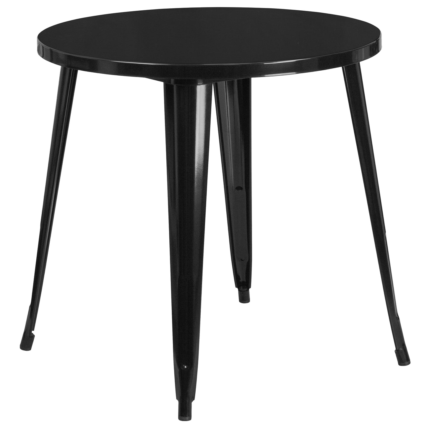 Chad Commercial Grade 30" Round Black Metal Indoor-Outdoor Table Set with 4 Vertical Slat Back Chairs Black CH-51090TH-4-18VRT-BK-GG