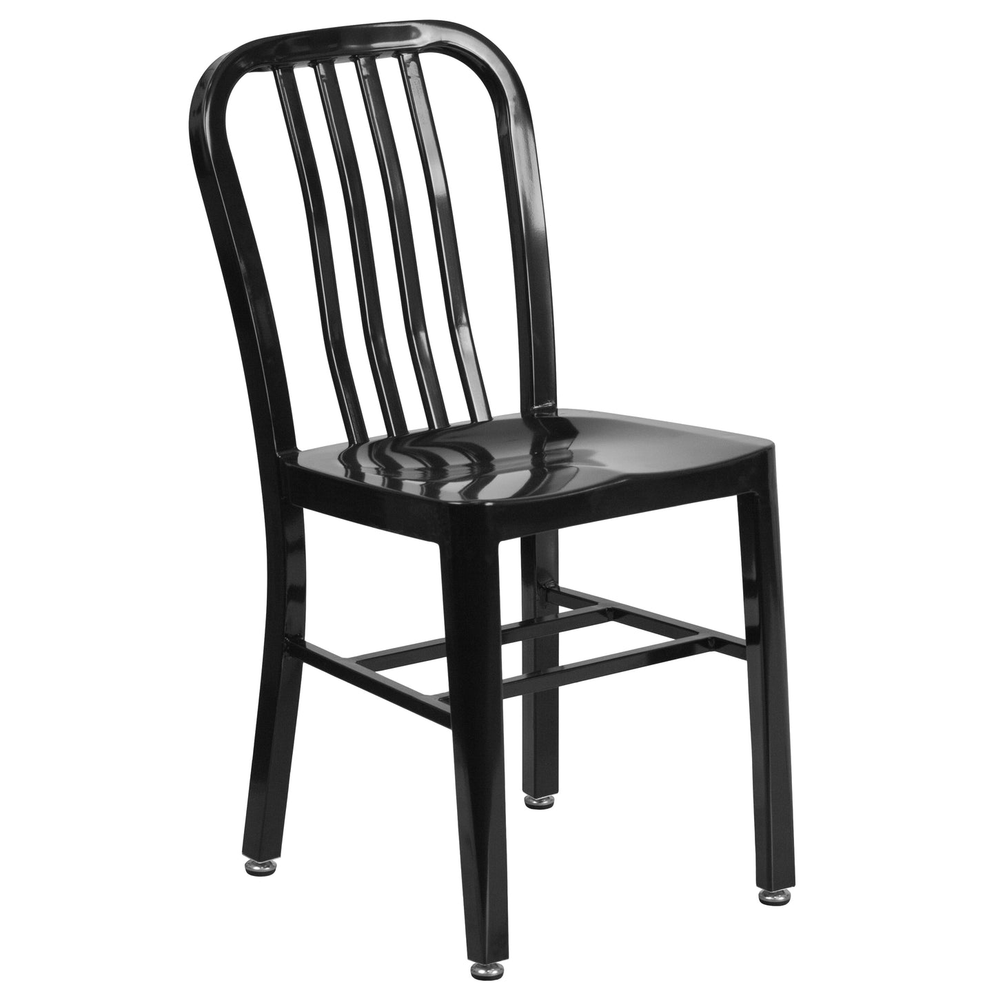 Chad Commercial Grade 30" Round Black Metal Indoor-Outdoor Table Set with 4 Vertical Slat Back Chairs Black CH-51090TH-4-18VRT-BK-GG