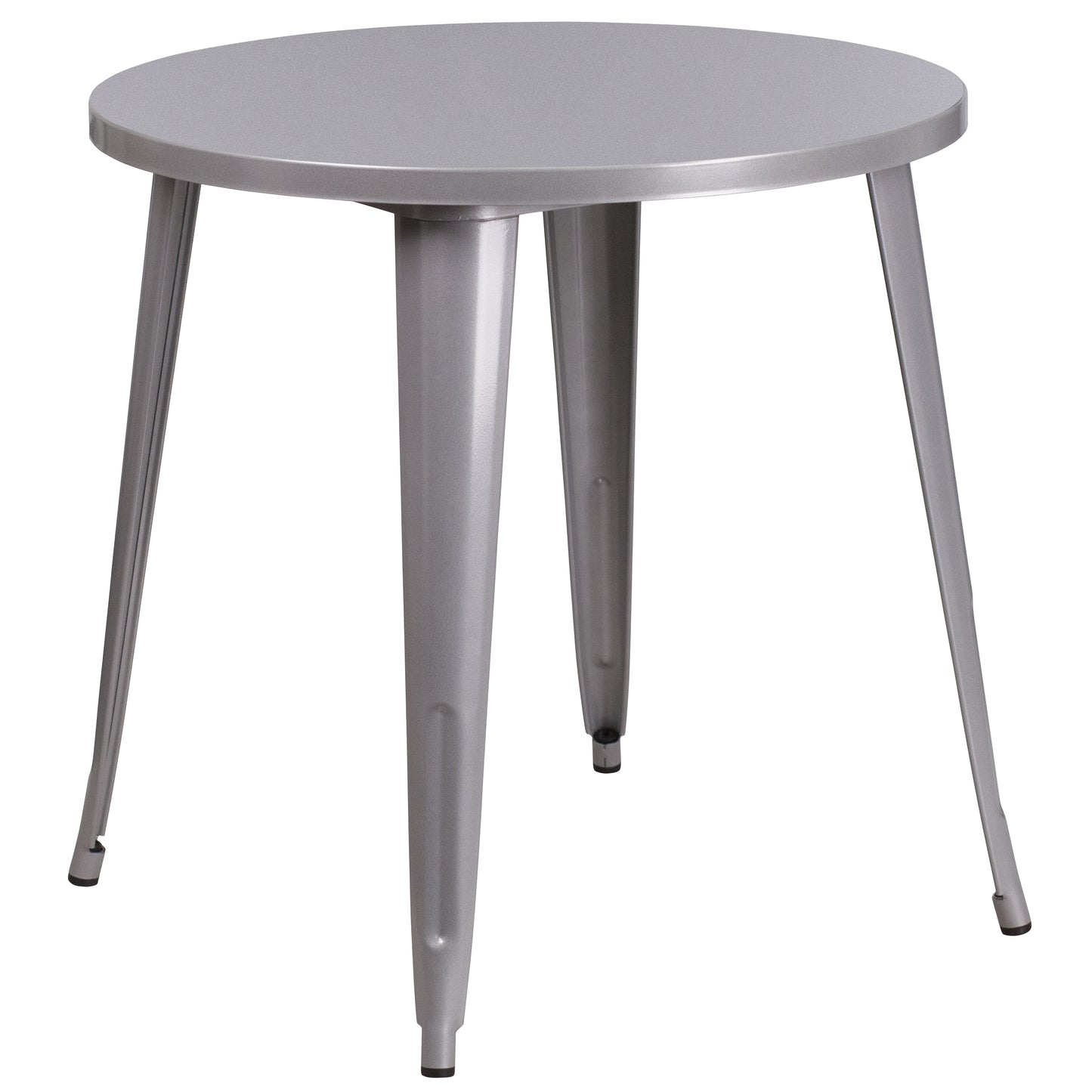 Chad Commercial Grade 30" Round Silver Metal Indoor-Outdoor Table Set with 4 Vertical Slat Back Chairs Silver CH-51090TH-4-18VRT-SIL-GG