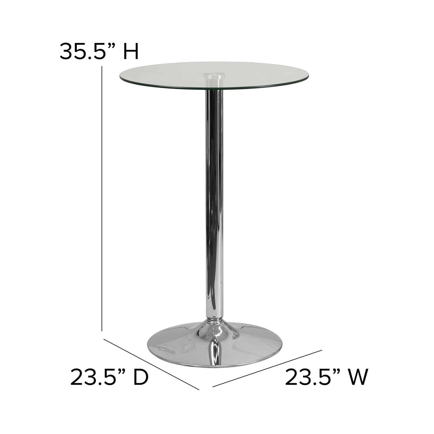 Kenneth 23.5'' Round Glass Table with 35.5''H Chrome Base Clear Top/Chrome Frame CH-6-GG