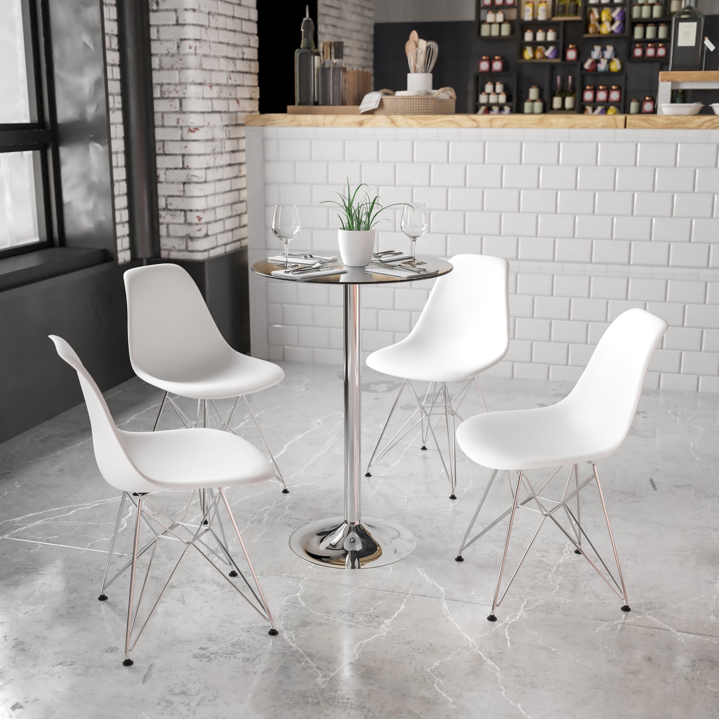 Kenneth 23.5'' Round Glass Table with 35.5''H Chrome Base Clear Top/Chrome Frame CH-6-GG