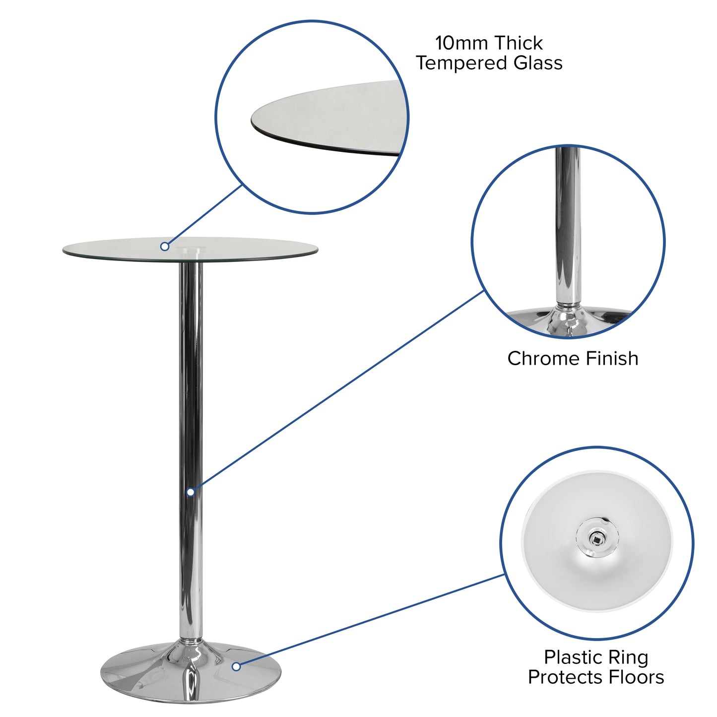 Kenneth 23.5'' Round Glass Table with 35.5''H Chrome Base Clear Top/Chrome Frame CH-6-GG