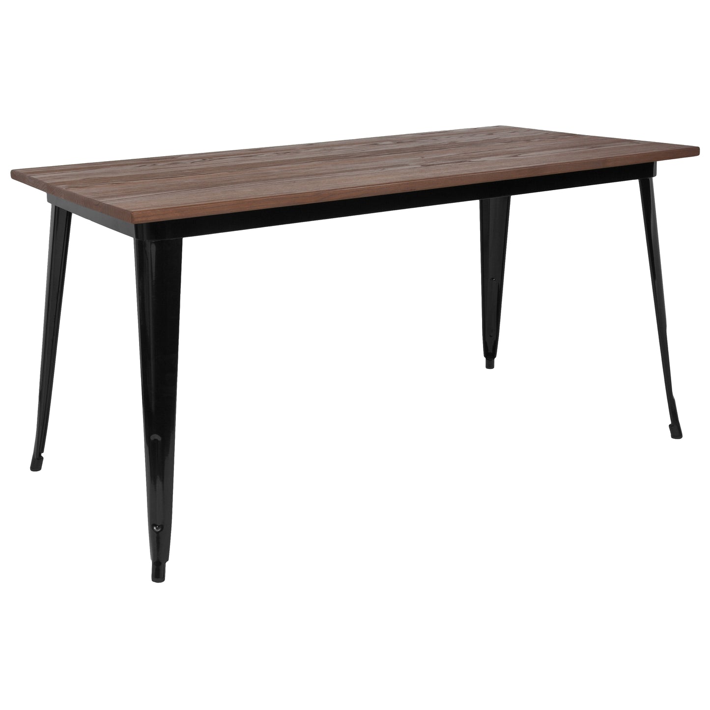 Kenneth 30.25" x 60" Rectangular Black Metal Indoor Table with Walnut Rustic Wood Top Black