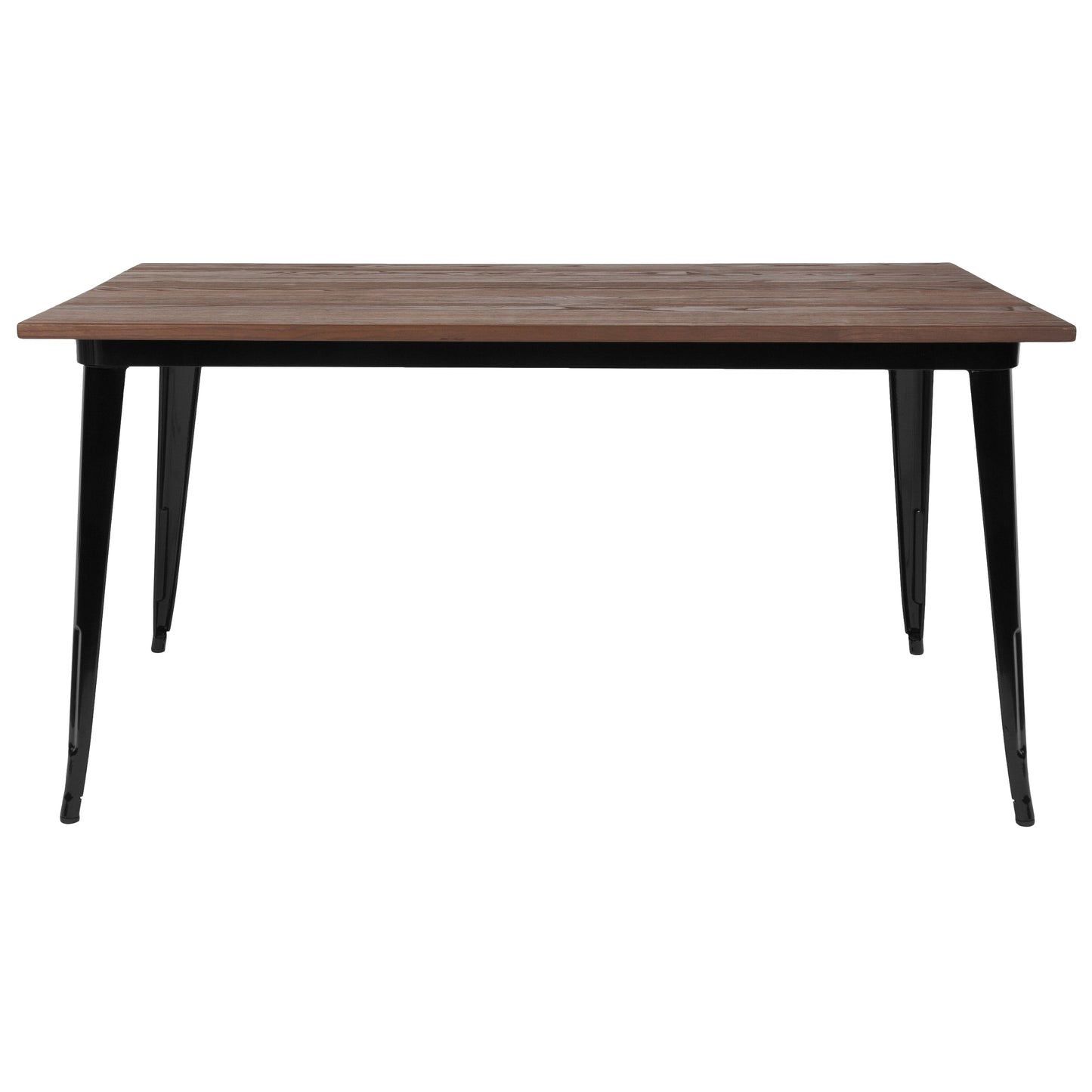 Kenneth 30.25" x 60" Rectangular Black Metal Indoor Table with Walnut Rustic Wood Top Black