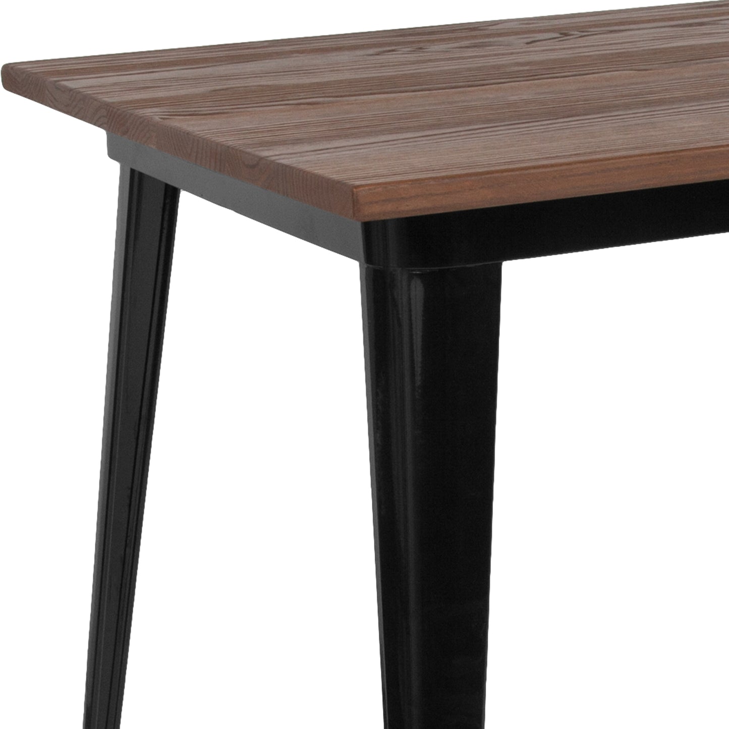 Kenneth 30.25" x 60" Rectangular Black Metal Indoor Table with Walnut Rustic Wood Top Black