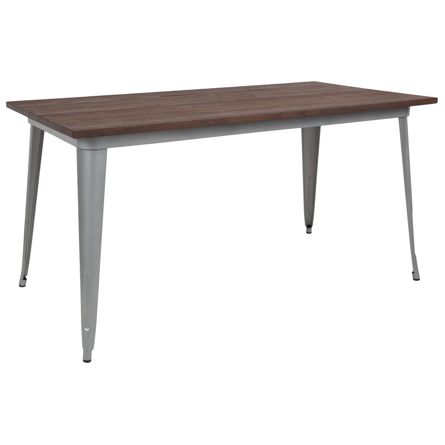 Kenneth 30.25" x 60" Rectangular Silver Metal Indoor Table with Walnut Rustic Wood Top Silver