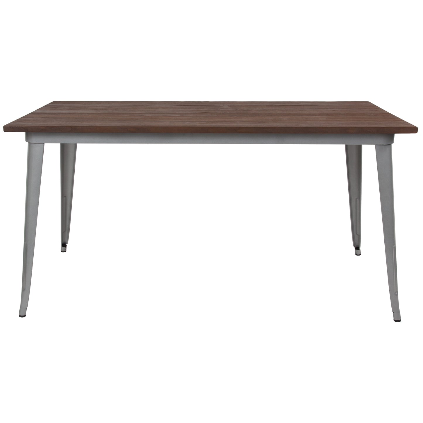 Kenneth 30.25" x 60" Rectangular Silver Metal Indoor Table with Walnut Rustic Wood Top Silver
