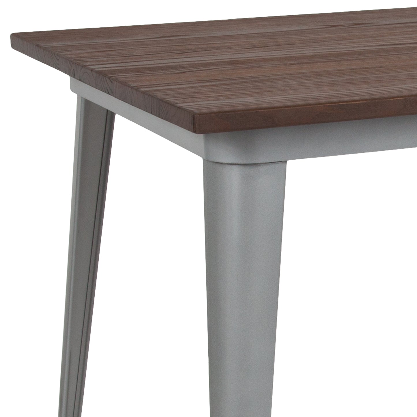 Kenneth 30.25" x 60" Rectangular Silver Metal Indoor Table with Walnut Rustic Wood Top Silver