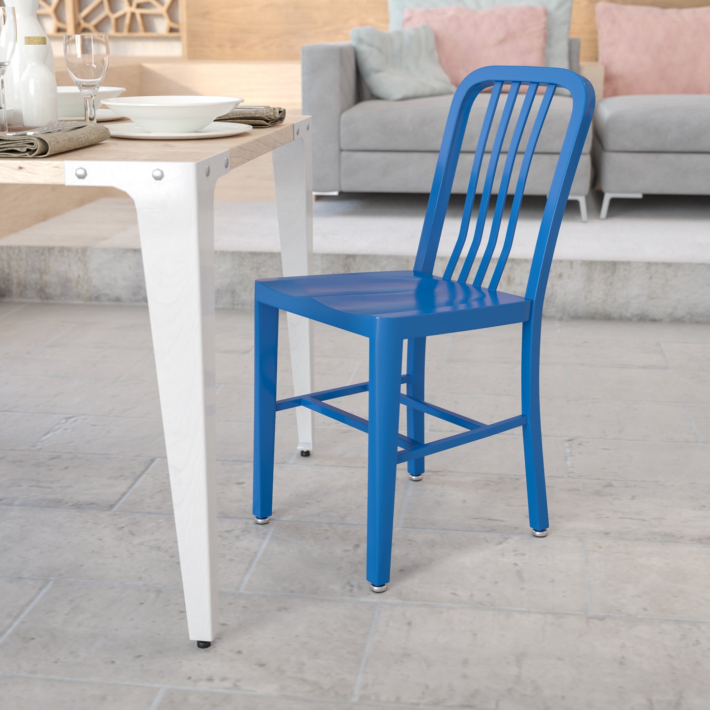 Gael Commercial Grade Blue Metal Indoor-Outdoor Chair Blue