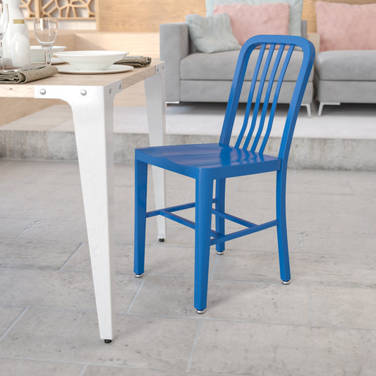 Gael Commercial Grade Blue Metal Indoor-Outdoor Chair Blue