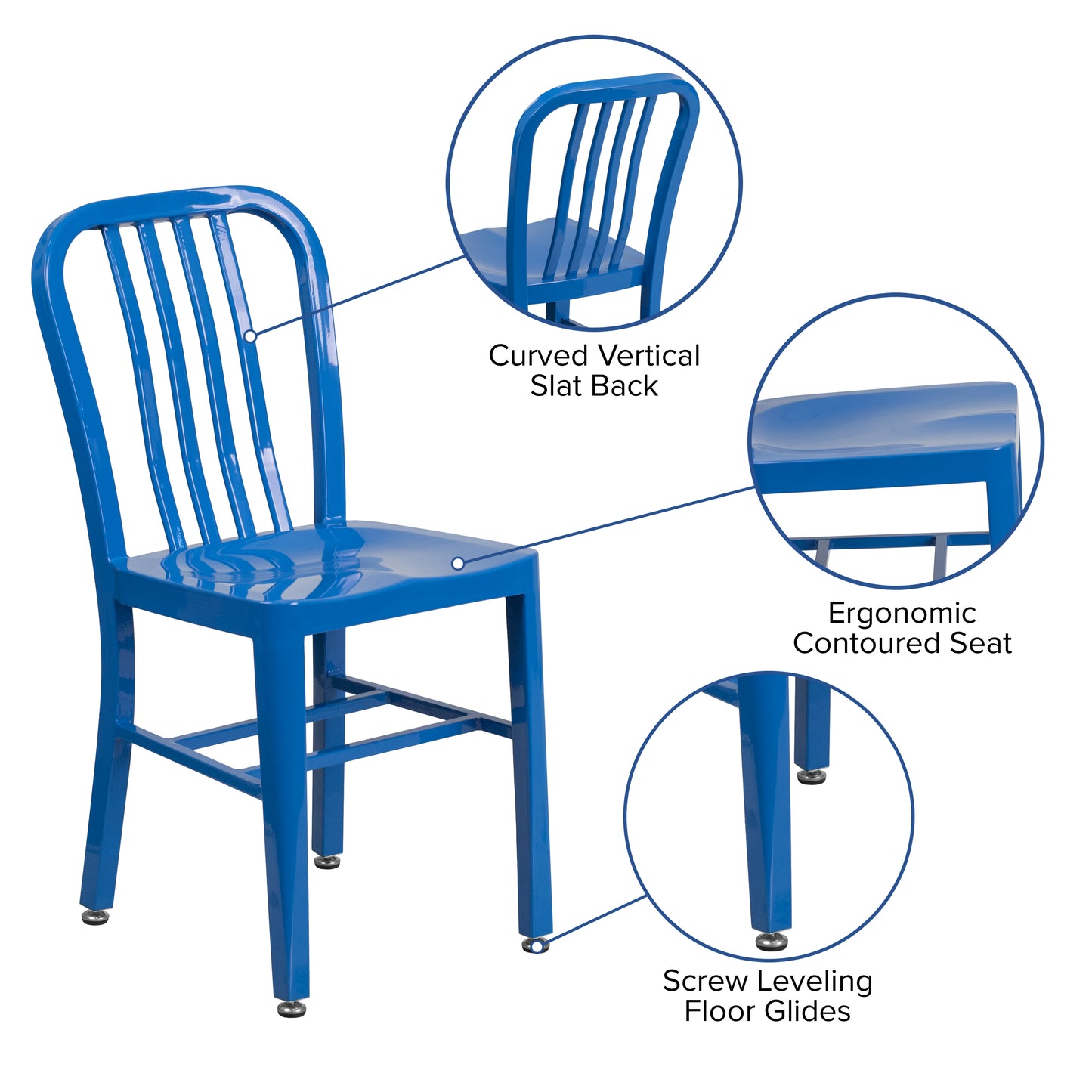 Gael Commercial Grade Blue Metal Indoor-Outdoor Chair Blue
