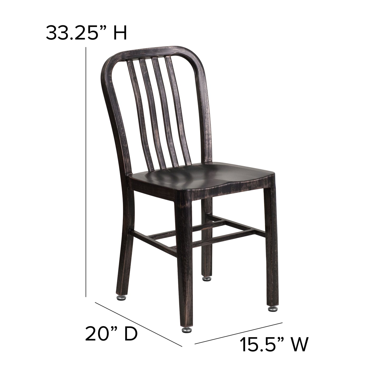 Gael Commercial Grade Black-Antique Gold Metal Indoor-Outdoor Chair Black-Antique Gold