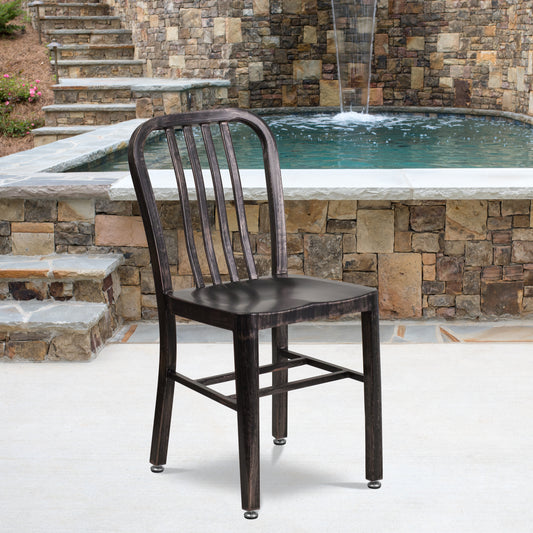 Gael Commercial Grade Black-Antique Gold Metal Indoor-Outdoor Chair Black-Antique Gold