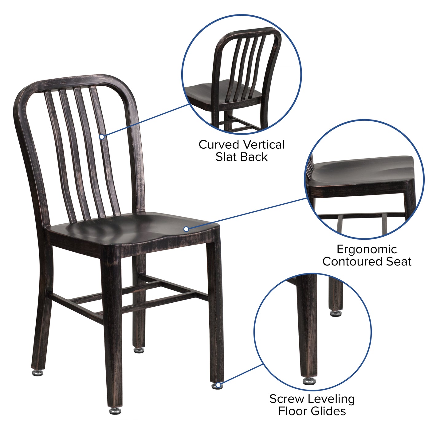 Gael Commercial Grade Black-Antique Gold Metal Indoor-Outdoor Chair Black-Antique Gold