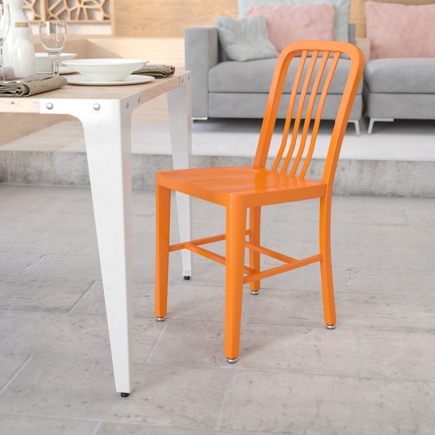 Gael Commercial Grade Orange Metal Indoor-Outdoor Chair Orange