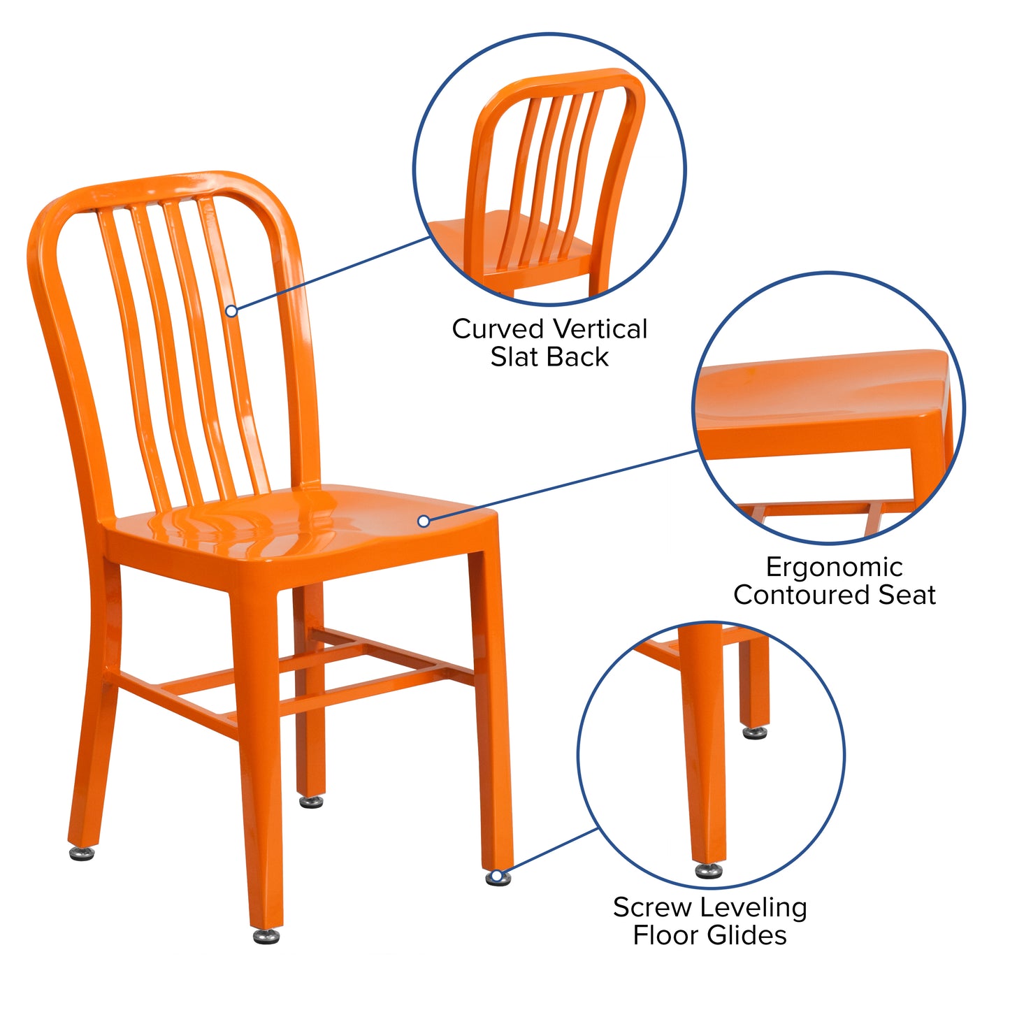 Gael Commercial Grade Orange Metal Indoor-Outdoor Chair Orange