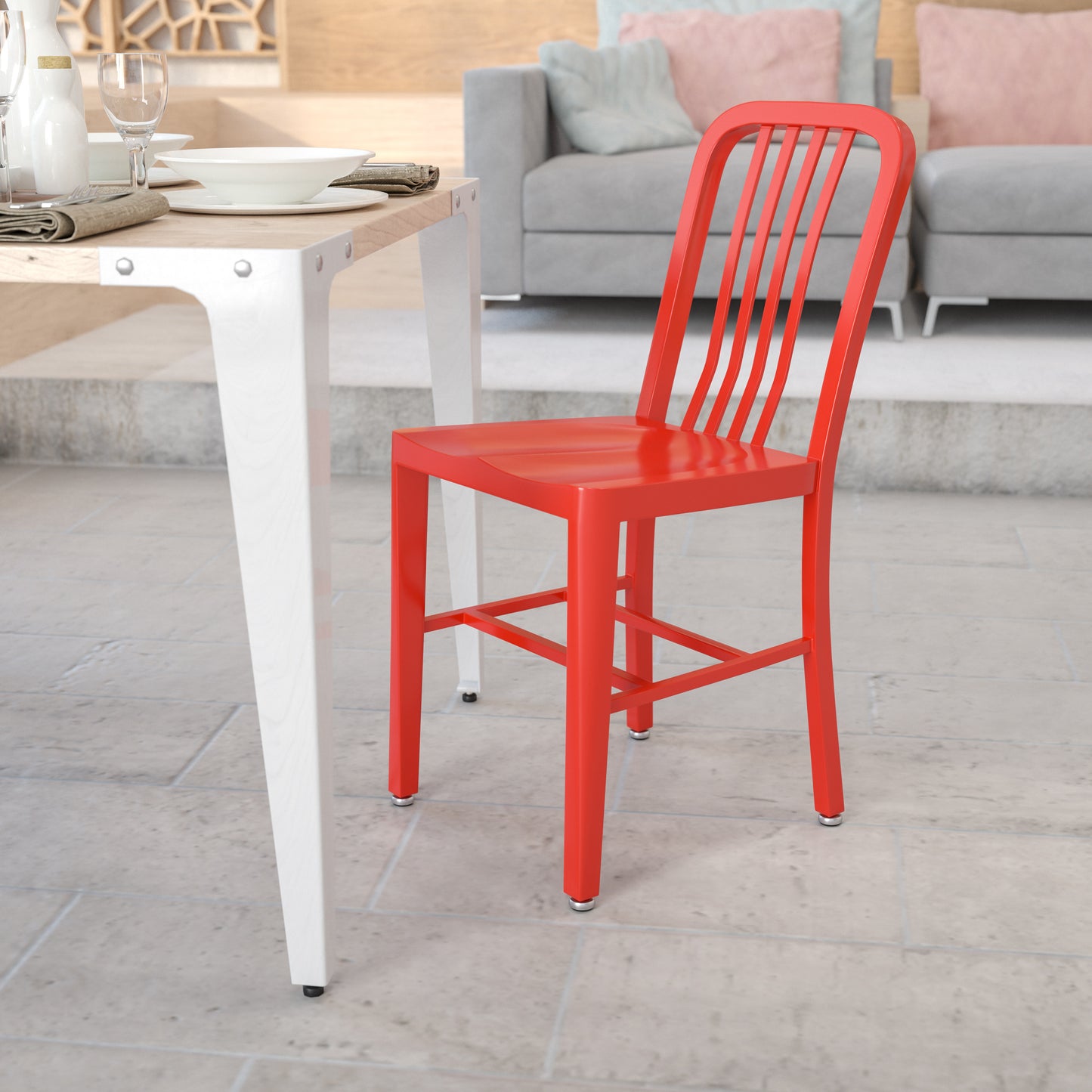 Gael Commercial Grade Red Metal Indoor-Outdoor Chair Red