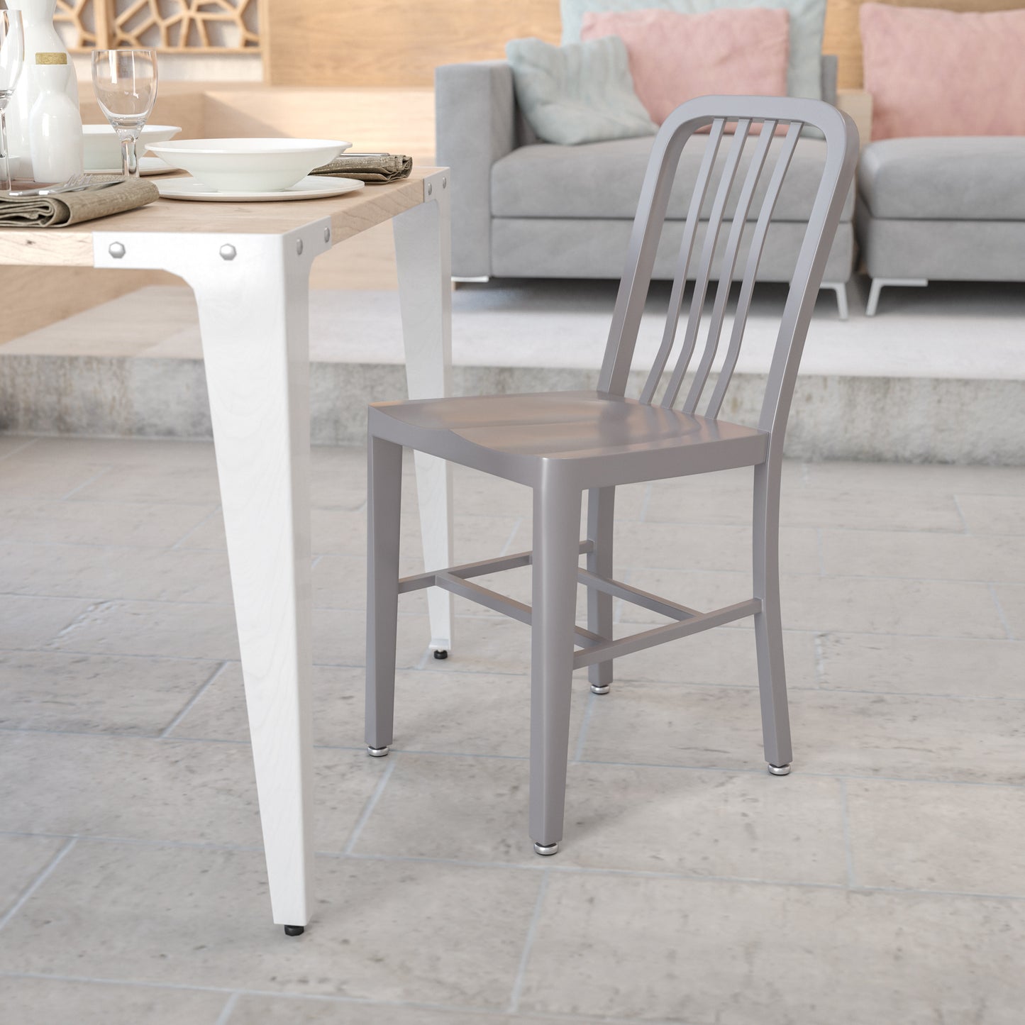 Gael Commercial Grade Silver Metal Indoor-Outdoor Chair Silver