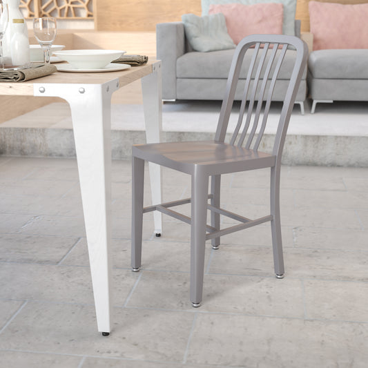 Gael Commercial Grade Silver Metal Indoor-Outdoor Chair Silver