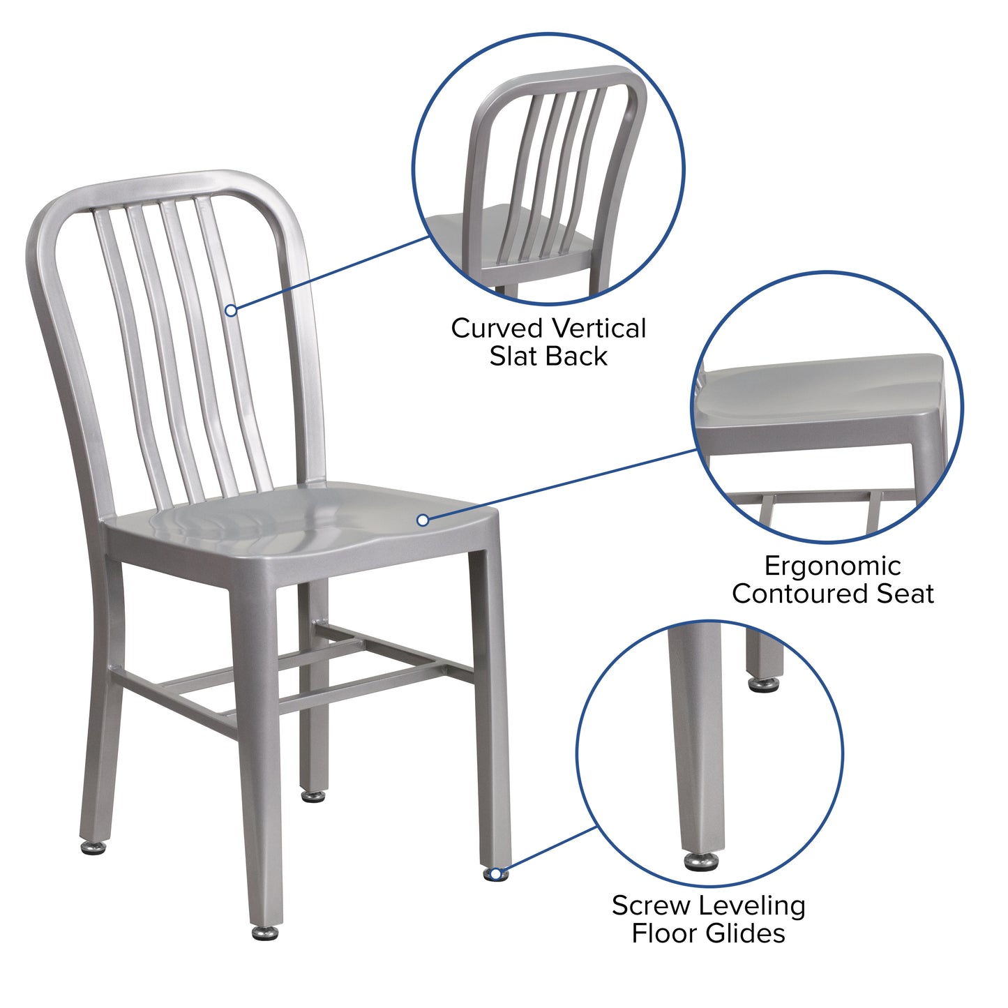 Gael Commercial Grade Silver Metal Indoor-Outdoor Chair Silver