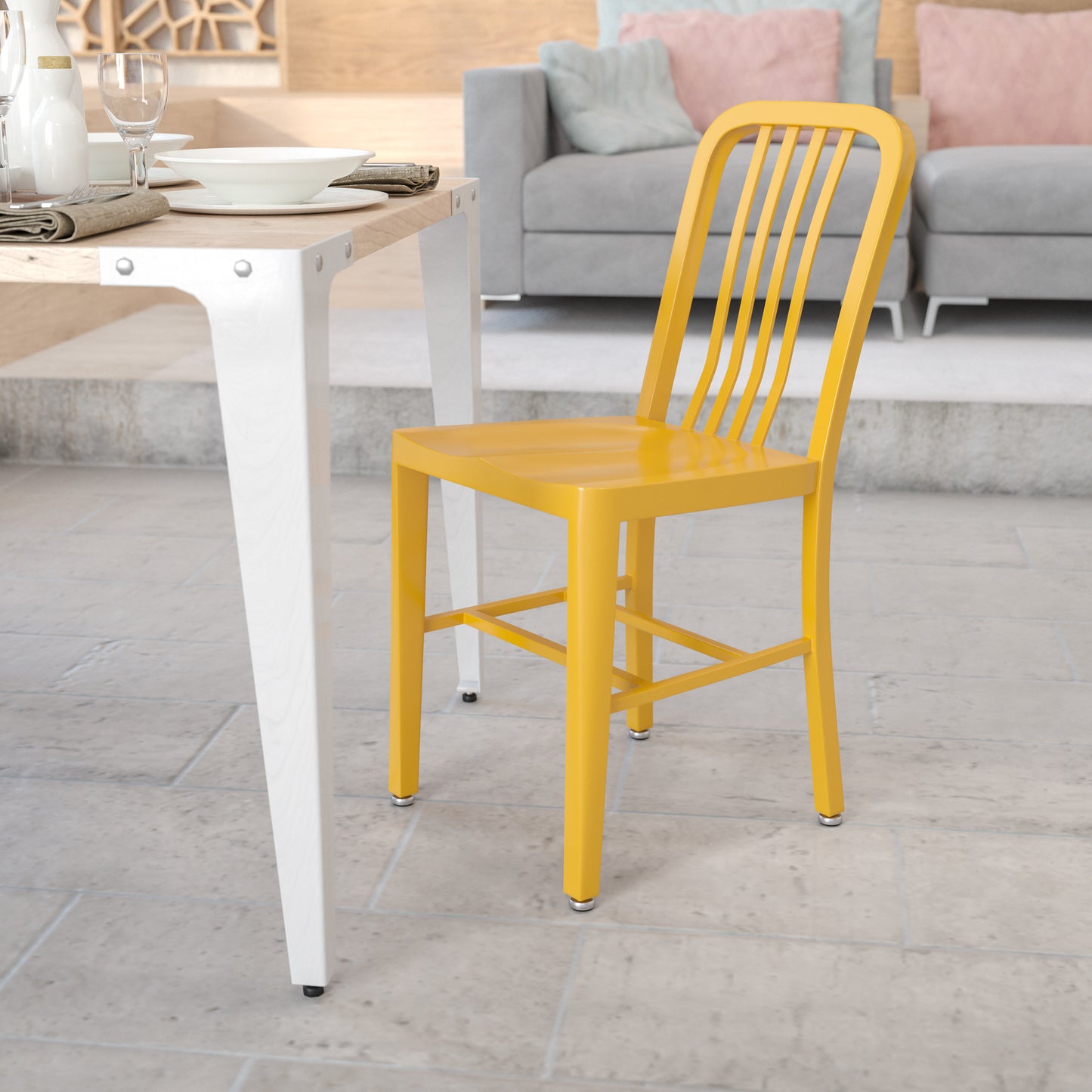Gael Commercial Grade Yellow Metal Indoor-Outdoor Chair Yellow